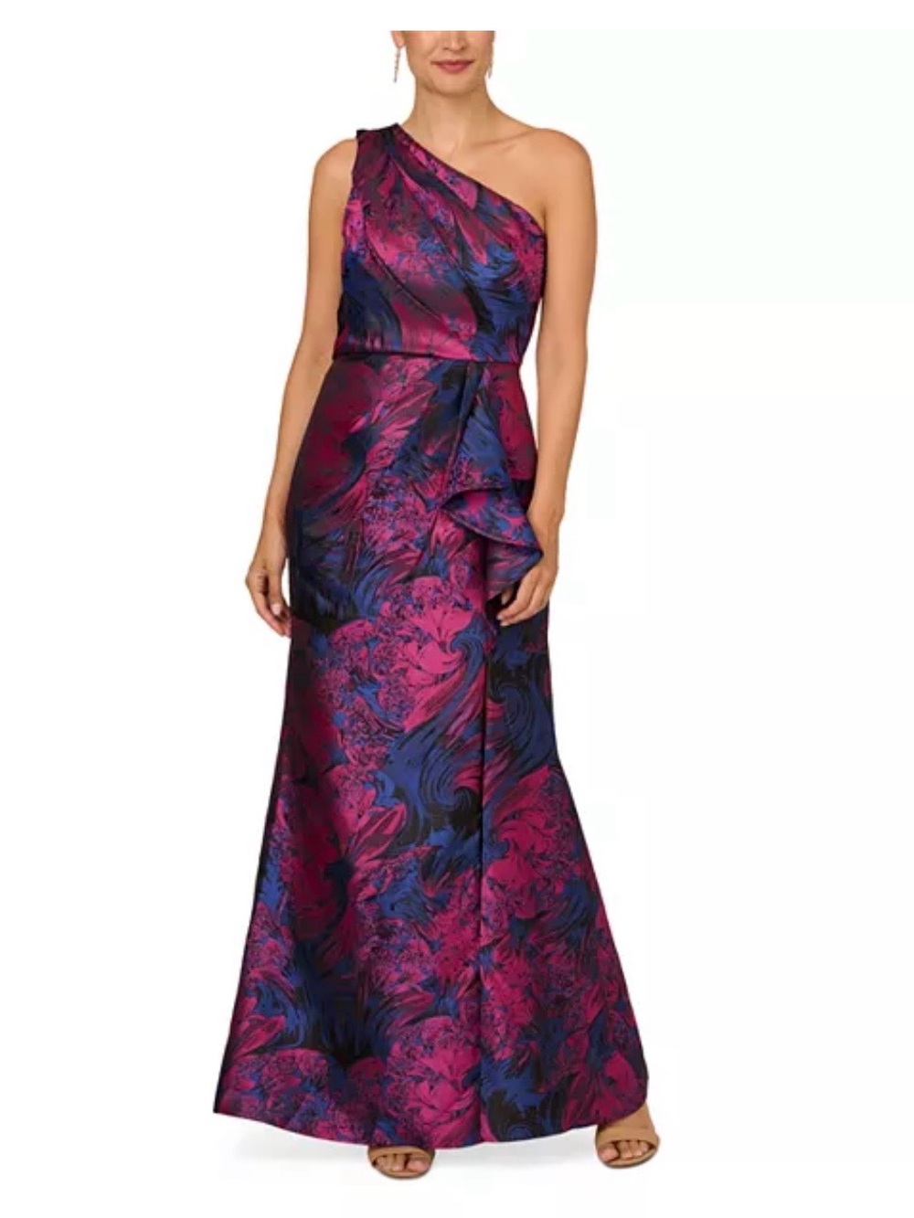 Adrianna Papell One Shoulder Jacquard Gown |
